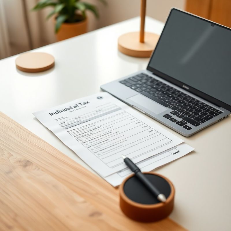 Documente fiscale personale și laptop pe un birou luminos